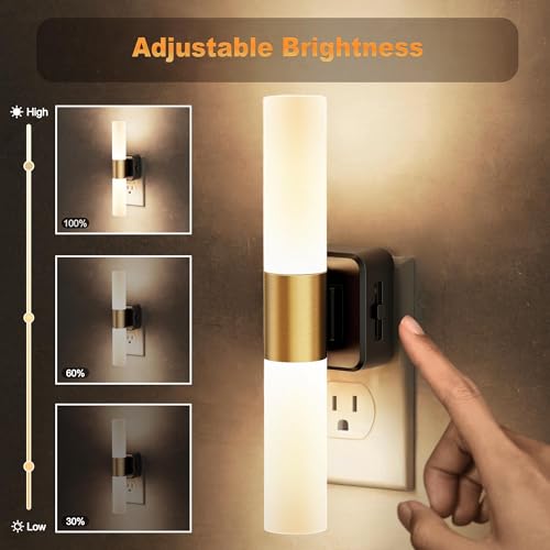 Image of JandCase LED Night Light, 2 Pack Night Lights Plug into Wall, 3000K Soft White, 0-100LM Adjustable Brightness, 180 Rotating Plug in Night Light with Auto Light Sensor for Bedroom Bathroom Hallway