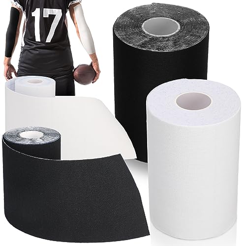 Jenaai 2 Roll Football Turf Tape 33ft Extra Wide Athletic Waterproof Sport Ultra Sticky Turf Tape for Arm Football Kinetic Bandage for Athletic Sport Protects from Burn(Black and White)
