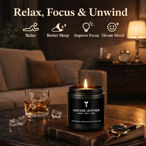 Image of Scentes Candles Set for Men, 4 Pack Mens Masculine Soy Candles | 200h Burn, Leather, Smoke, Oak & Lavender Scents, Aromatherapy Candle Gift Set for Dad, Husband, Boyfriend, Birthday, Him