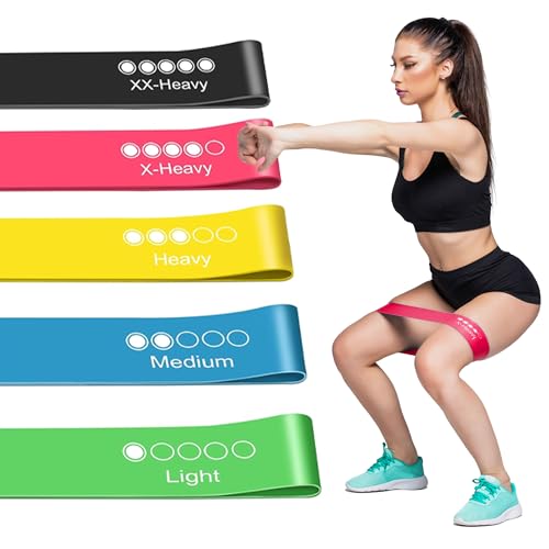 Active 100 Fitnessbänder Widerstandsbänd mit 5 Verschiedene Stärken latex Fitnessband Resistance mit Deutscher Übungsanleitung & Tragebeutel,ut widerstandsband für Home-Gym-Workouts, Yoga (Mehrfarbig)
