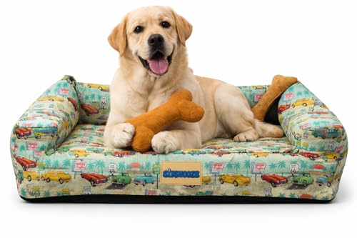 Image of SITSNOOZE XXL Dog Bed (30 to 45kg) for Doberman, Great Dane, Mastiff - Heavy Duty Orthopedic Pet Mattress, Waterproof Washable Big Sofa Lounger, Non-Slip Calming Cushion (Print 18, XXL)