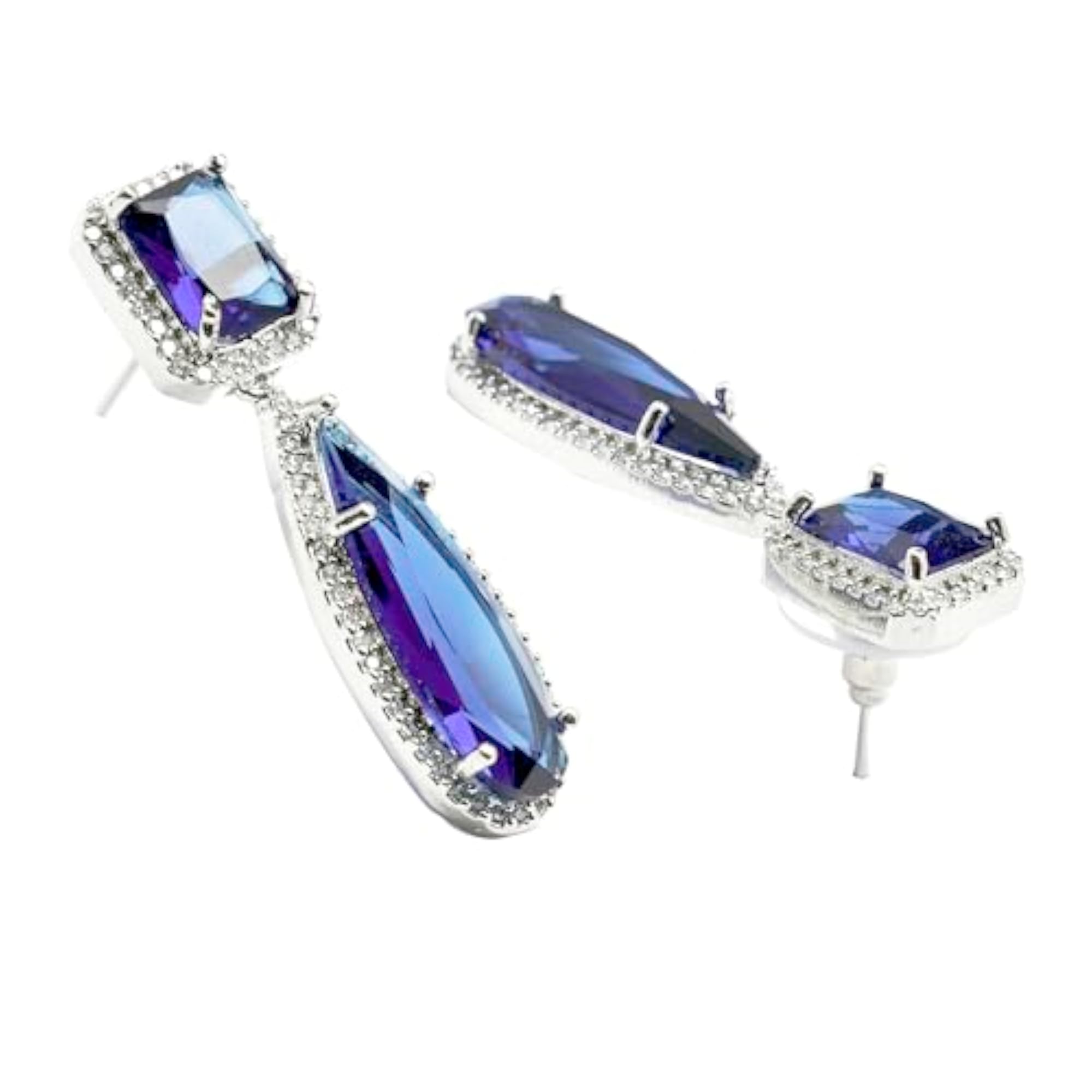 Rhodium-Plated American Diamond Teardrop Earrings