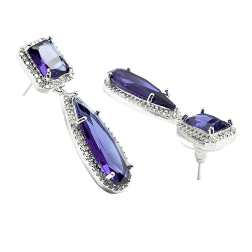Rhodium-Plated American Diamond Teardrop Earrings