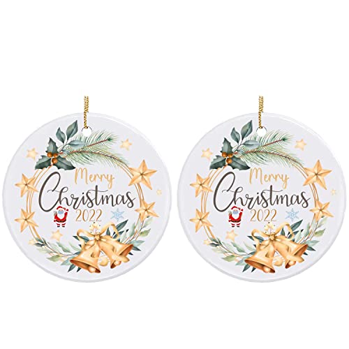 2 Packs 2022 Delucky Christmas Ornaments, Double-Sided Ceramics Ornaments, Funny Commemorative Ornaments & Gift, Christmas Tree Decorations, Merry Xmas For Family & Friends, 2 Packs #TOP7