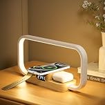 CRLL Bedside Lamp with Wireless Charger & USB Port Charger, Bedroom Lamp with Clock, Desk Lamp for Nightstand,Touch Lamps for Bedroom, 5 Color Dimmable Control, Plastic(White)
