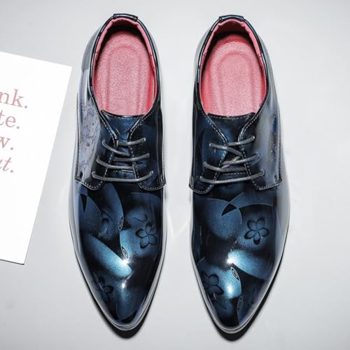 Men's Fashion Dress Oxfords - Pointed Toe, Floral Patent Leather, Lace - Up Design, Ideal for Formal & Stylish Occasions4