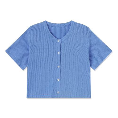 Women's Y2K Button Down Cardigans Shirts Summer Short Sleeve Knitted Blouse Top Going Out Cropped Knit Tops3