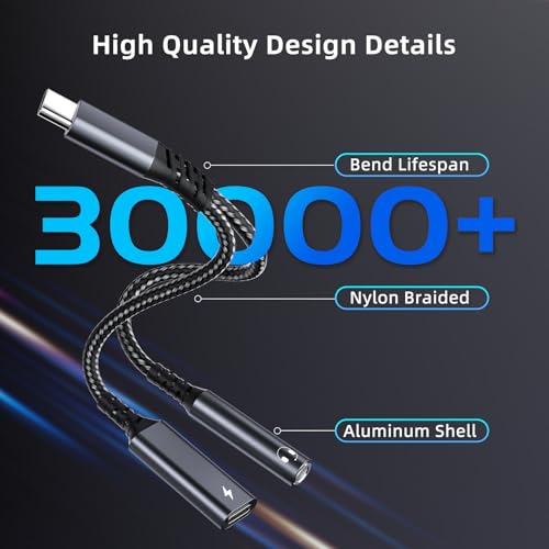 USB C auf Klinke Adapter und Laden - 2 in 1 Typ C auf 3,5mm Aux Kopfhörer Adapter mit DAC Chip,Unterstützt PD 60W Schnellladung für iPhone 16 Pro Max, Samsung Ultra/S24/S24+,Huawei usw