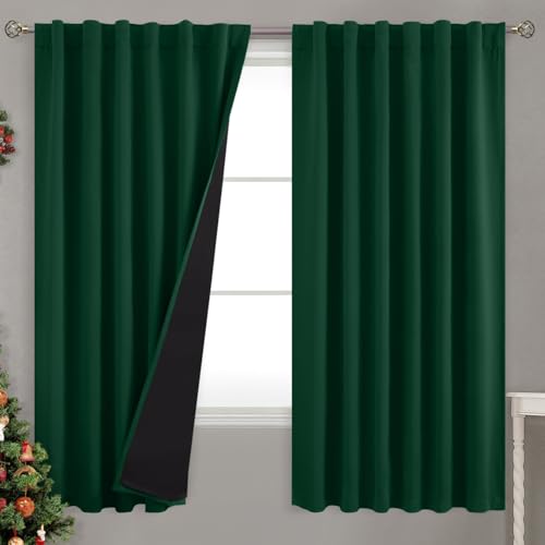 BGment Thermal Insulated Blackout Curtains 63 Inches Long, Emerald Green