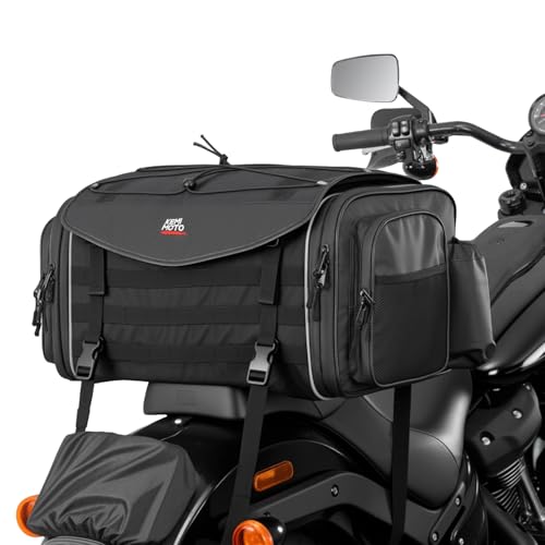 KEMIMOTO シートバッグ 拡張機能あり 35-45L ツーリングバッグ レインカバー付き バイク リアバッグ 変形しにくい 荷物固定ベルト付き バッグ上部積載可能 キャンピングシートバッグ バイク用品 汎用性 防水Ninja400/カブ/ZX-25R