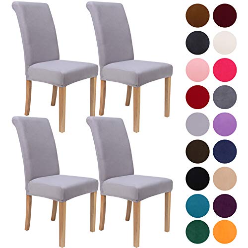 Colorxy Velvet Spandex Chair Covers for Dining Room Set of 4, Soft Stretch Chair Protectors Slipcovers, Removable and Washable, Light Grey
