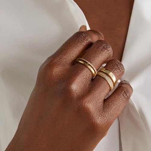 Gold Silver Rings for Women | Non-Tarnish Stackable Rings Trendy | CZ Wedding Bands Love Friendship Dual Band Rings | Stackable Bands Size 6 7 8 9 102