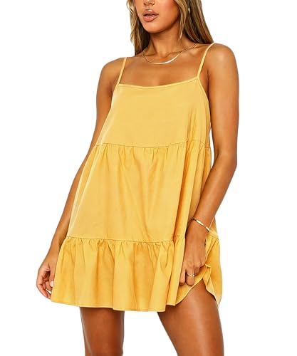 Image of Babydoll Dress for Women Spaghetti Strap Swing Dresses Sleeveless Short Flowy Dress Summer Loose Sundress