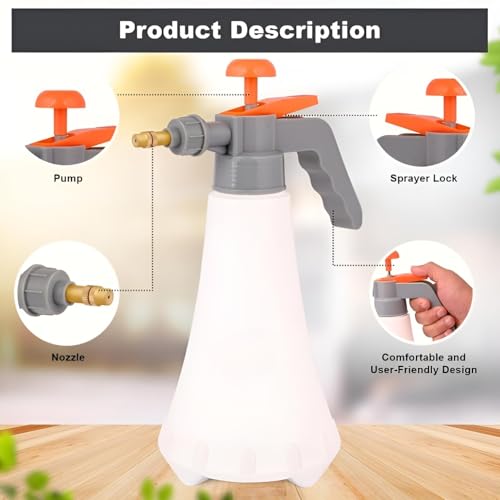 Image of MeeTo 1 Liter Handheld Pressure Water Sprayer Bottle with Trigger Pump, Durable Brass Nozzle, Multipurpose Manual Sprinkler for Gardening, Cleaning, Household Use, Multi Color (PC 1)