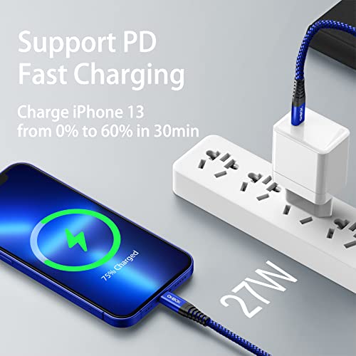 Image of iPhone Fast Charger Cord [MFi Certified] USBC Lightning Cable 6 FT, 2 Pack | Durable Heavy Duty iPhone Charging Cable for iPhone 14 13 12 11 X XS XR SE 8 7 6 5, iPad Pro, Air, mini, iPod, AirPods - Blue