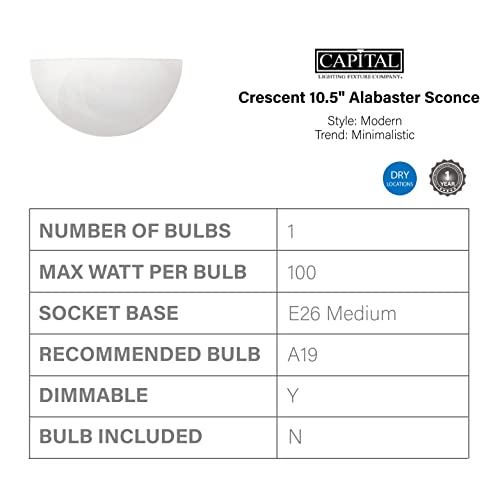 Image of Capital Lighting 1681MW Crescent Modern Minimalistic Faux White Alabaster Glass Bowl Wall Sconce Pocket Sconce, 1-Light 100 Watt, 5 inch H x 11 inch W, Matte White