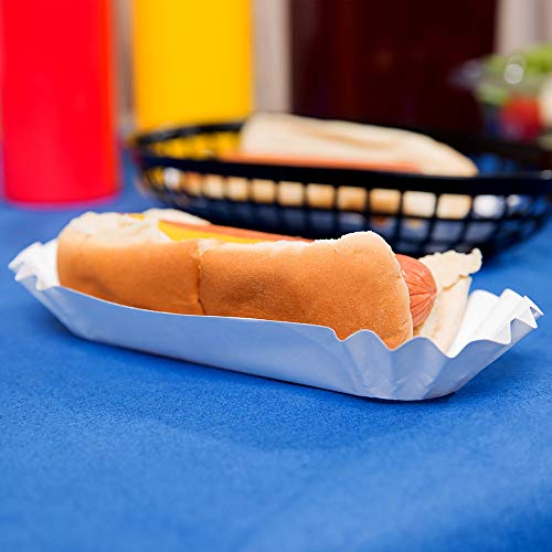 1500 Paper Hot Dog Trays | White Hot Dog Wrappers | 8 Inch Hotdog Tray Holders Plates | Disposable Fluted Hotdog Boats | Hotdog Container - Concession Stand Trays - Hot Dog Cart Accessories - Thumbnail 5