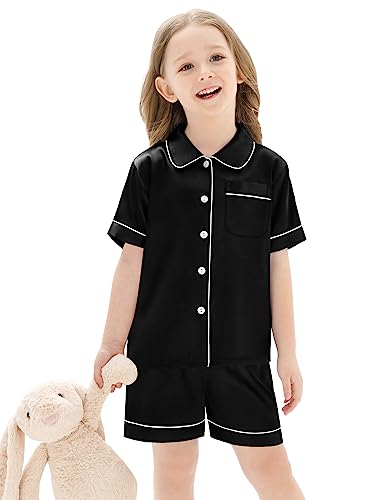 SWOMOG Unisex Kids Silk Satin Pajamas Sets Girls Boys Pjs Set Button-Down Sleepwear Short Sleeve Nightwear 2 Piece3