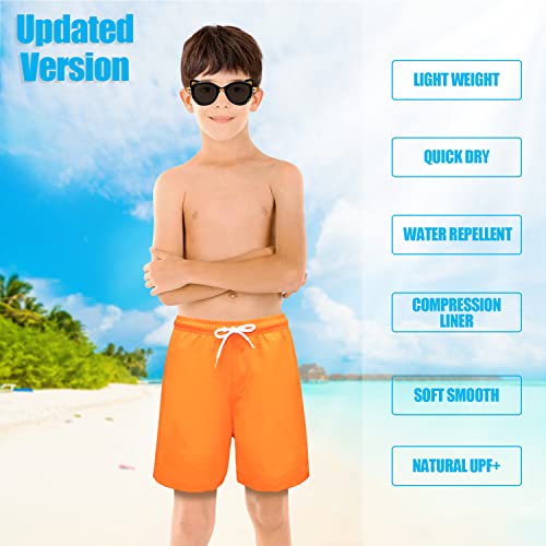 Image of Boys Swim Trunks with Boxer Brief Liner Compression Anti Chafe Swimming Shorts Stretchy UPF Quick Dry Swimsuit