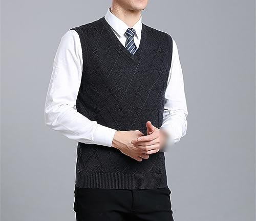 Men Casual Warm Sweaters Men Sleeveless Sweater Vest Male Plaid Wool Knit Vest Dark gray9 L2