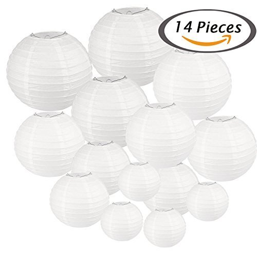Selizo 14 Packs White Paper Lanterns with Assorted Sizes for Party Decoration