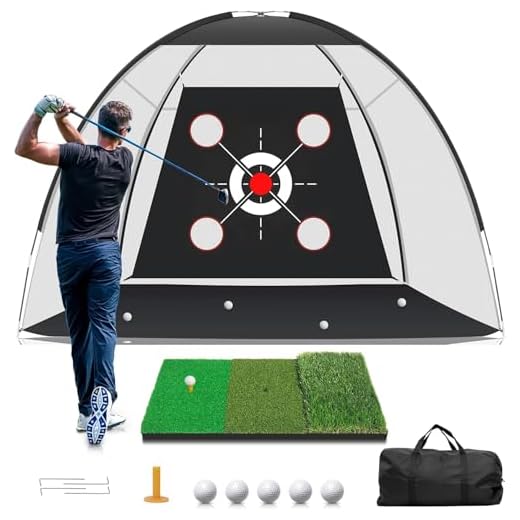 10x7FT Golf Practice Net with Mat – Complete Hitting & Chipping Training Set for Indoor Outdoor Use, Includes Target Mat & Balls for Men, Dad, and Golf Lovers (Black)