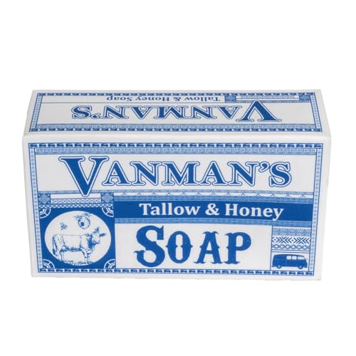 VanMan Beef Tallow and Honey Bar Soap Pure Grass-Fed Beef Tallow for Skin with Organic Madagascar Vanilla Beans Raw Honey & Distilled Water Hydrating & Nourishing Vanilla Scent 3.8oz - 1 Pack