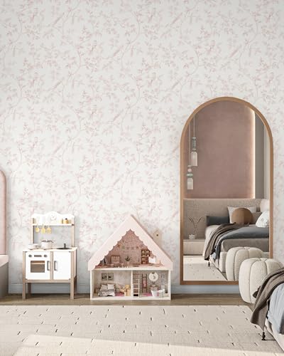 Papel pintado autoadhesivo pájaros flores lámina vinilo rosa adhesiva de pared y muebles 4