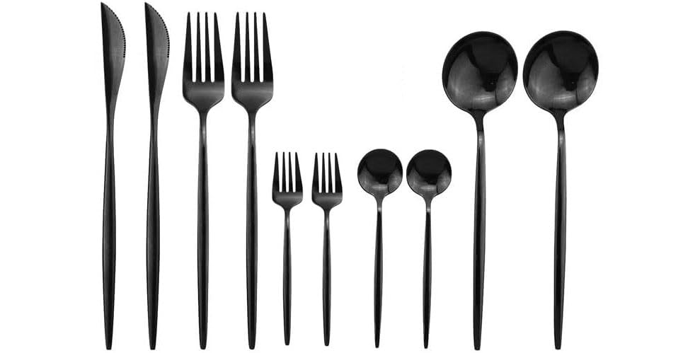 Black Flatware Serving Set 10 Piece, Stainless Steel Silverware Set, Titanium Black Cutlery Set, Modern Elegant Tableware Set for Party, Christmas, Dinner