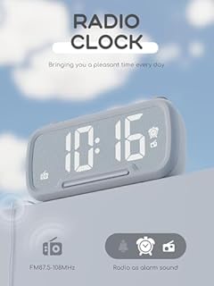 ROCAM Clock Radio, FM Radio Alarm Clock for Bedroom Modern Design, Auto Scan 20 Presets Auto-Off Sleep Timer, Bluetooth Speaker, Night Light, USB Ports, Brightness Dimmer