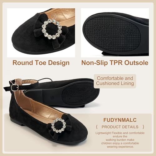 FUDYNMALC Girls Dress Shoes Ballet: Rhinestones Bow Princess Flats for Toddle Little Big Kids Mary Jane Footwear Wedding Party4