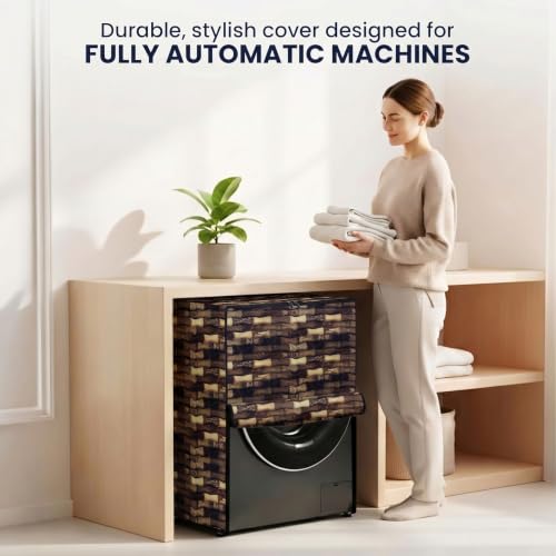 Image of Star Weaves Front Load Fully Automatic Washing Machine Cover for 6 kg, 6.5 kg, 7kg & 7.5 kg (Brown) | Waterproof & Dustproof Polyester Fabric with Zipper | Protection Cover | 59 x 59 x 86 cms