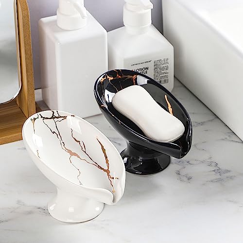 Porte-savon marbre blanc feuille en céramique auto-drainant - 6