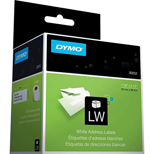 Image of DYMO Authentic LW White Mailing Address Labels, for LabelWriter Label Printers, 1-1 /8 inch x 3-1 /2 inch, 2 Rolls of 350 (Pack of 10)