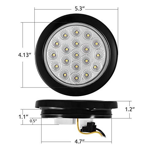 Partsam 2Pcs 4 Inch Round Red Stop Turn Tail Lights And White Backup Lights Kit 19 Diodes W/Rubber Grommets & 3-Prong Wire Pigtails, Red/White Round Led Truck Trailer Tail Lights And Reverse Lights #TOP5