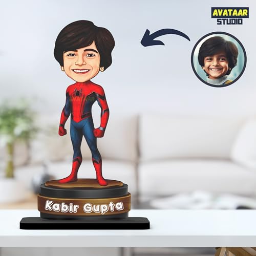 Image of Plastic Personalized Gift for Kids,Friends Character Caricature Novelty Photo Frame Unique Design Customized Gift for Children,Tabletop Return Gift Idea (SPIDERMAN,7 INCHES),Multicolor