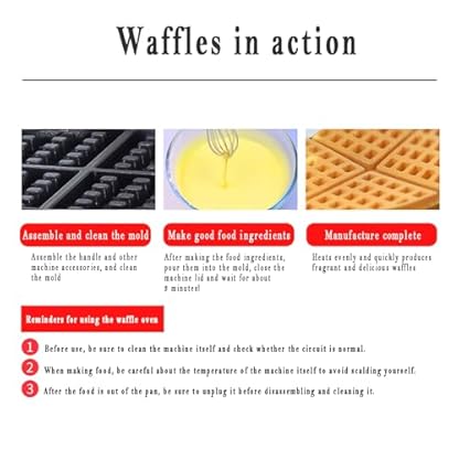 STMKB Kommerzielles Waffeleisen, Elektrisches Waffeleisen, Beidseitige Erwärmung, Schnelles Aufheizen, Temperaturbereich: 50–250 °C, 0–5-Minuten-Timer-Funktion, Backwerkzeuge Für Die Küche – Bild 4