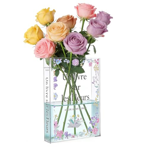 RNPKZ Acrylic Book-Shaped Decorative Vase, 20x15x5CM Clear Book Vase for Flower, Aesthetic Book Flower Vase, Modern Bookshelf Flower Vases for Home Office Bookshelf Bedroom Decor Book Lovers Gift