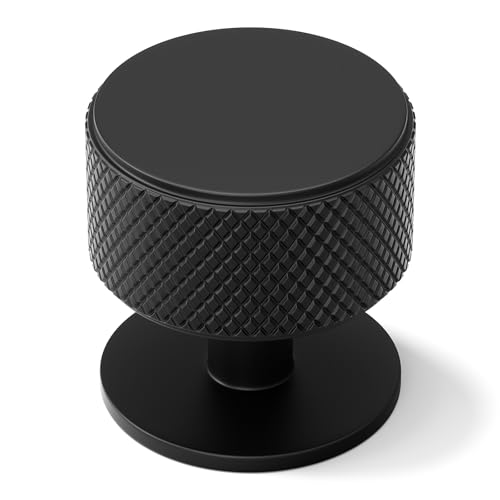 Goldenwarm 5 Pack Black Drawer Knobs Knurled Matte Black Cupboard Door Knobs Aluminum Alloy Single Hole Cabinet Handles