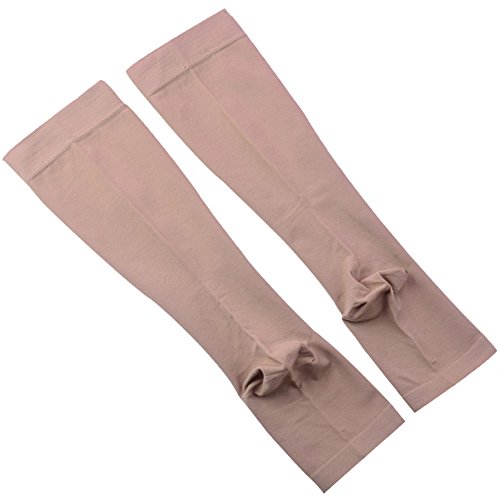 Ailaka 20-30 mmHg Knee High Open Toe Compression Calf Socks for Women and Men, Firm Support Graduated Varicose Veins Hosiery, Travel, Nurses, Pregnancy, Recovery (Beige, Large) - Thumbnail 4