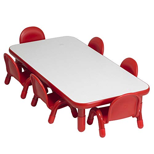 Image of Children's Factory BaseLine Toddler Table & 6 Chairs Set, Daycare Seating for Toddlers, Toddler Desk & Chairs, Red | Includes Toddler Table and 6 Stackable Baseline Kids Chairs, Durable Flexible Seating Classroom Furniture