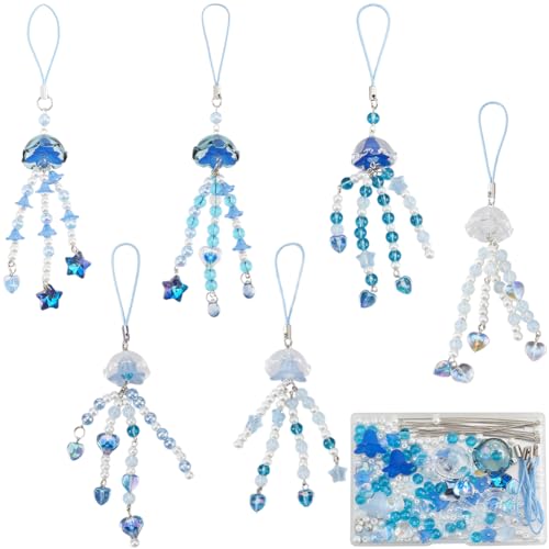 Kit fabrication bijoux téléphone méduse bleu océan de 380 pièces pour porte-clés et sac