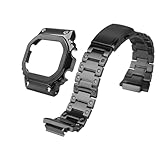Neuupesen DW-5600 Mod Kit Stainless Steel Case Solid Metal Strap Bracelet for 5600 Series, 5610 Series, 5035 Series Watch Part Replacement (Black metal set, 5600 Series)