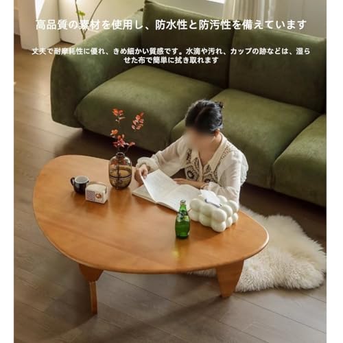 Unodrin ローテーブル、無垢材、三角形の不規則な形のコーヒーテーブル、安全で頑丈、木目調、省スペース、センター/リビングルーム/ソファ/コーヒーテーブルに最適、底が開いており、丸みを帯びた角のデザイン、組み立てが簡単、滑らかな仕上げ、家族や一人での使用に適しています、スタイルバランス、不規則形デザイン (中：110×78×40cm,オリジナルの木目色) [並行輸入品] [4]