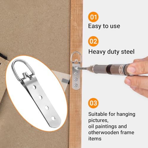 Image of 6 Pcs Picture Hanger, D Rings Heavy Duty, D Ring Picture Hangers with 24 Pcs Screws, Picture Hanging Hooks for Clock, Mirror, Paintings (Sliver, 4 Holes)