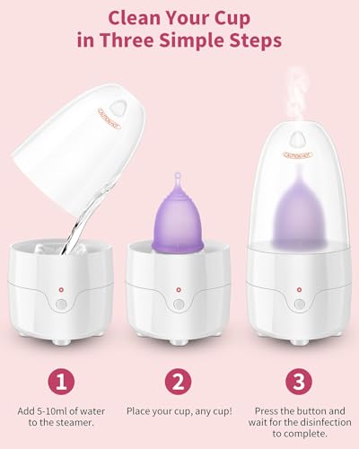 Menstrual-Cups-Steamer-Sterilizer with 2 Reusable Menstrual Cups, Period Cups Cleaner Wash Kit, Cleans Your Cup in 2-5 Mins and Will Automatic Power Off When The Temperature Reaches