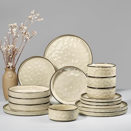 HaWare Geschirrsets, 16-teiliges Teller- und Schüssel-Set, Steingut...