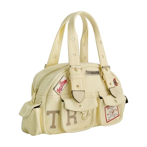 True Religion Satchel Bag, Multi-Patch Women's Handbag with Adjustable Shoulder Strap, Beige, One Size4