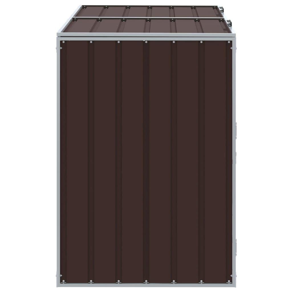 Copribidoni Spazzatura Esterno, Copribidone con Ruote, Bidoni Differenziata Esterno, Copri bidoni Spazzatura, per 2 Bidoni in Acciaio Marrone 144x81x113cm