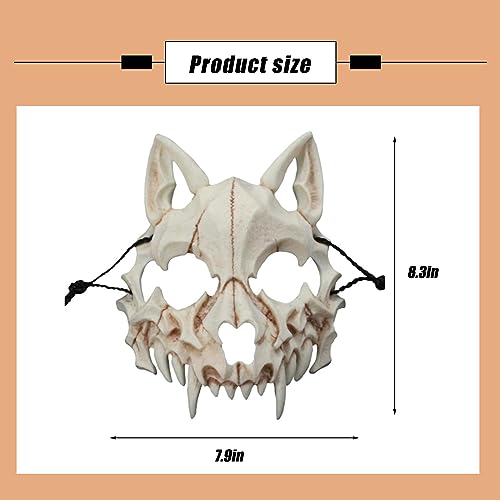 EULAPGOE Tier Skelett Maske Halloween, Harz Hund Schädel Knochen Zähne Scary Horror Teufel Werwolf Halbmaske für Karneval Karneval Halloween Kostüm
